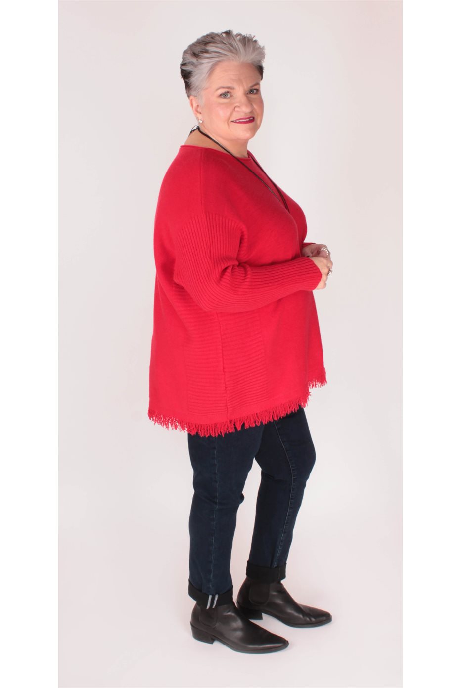 Pull Rouge Avec Franges